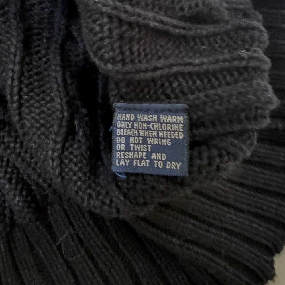 VTG‎ 90's Polo Ralph Lauren Black Cable Knit Cotton Crest Crew Neck Sweater XXL